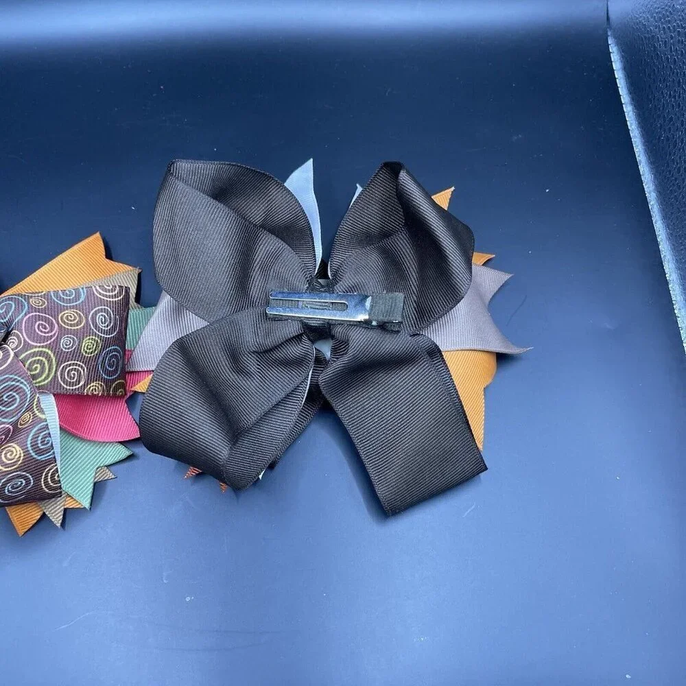 Lot of 2 Hair Bows Thanksgiving Fall Turkey Owl Brown Pink Clip Hairbow